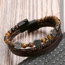 Leyan life Tree Beads Leather and Rock Bracelet