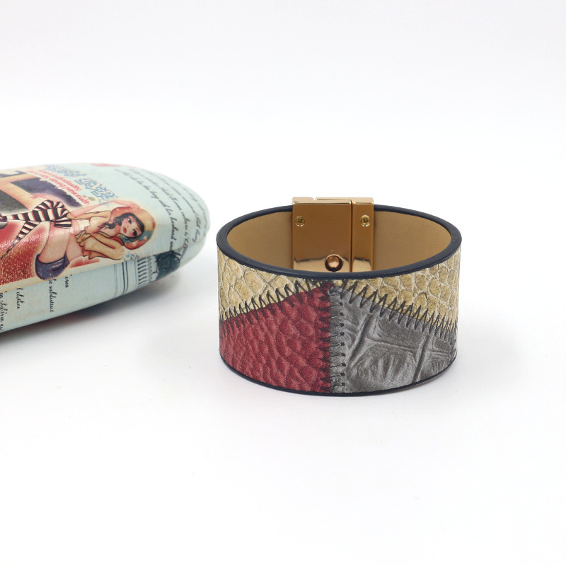 Takab Leather Patched Wide Bracelet